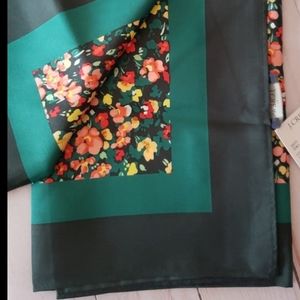 J. Crew Floral Silk Like Square Scarf Green Floral NWT